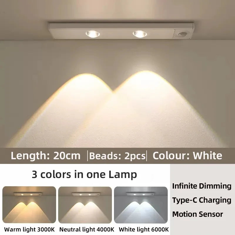Lumière LED Blanche/Noire pour Armoire Rechargeable par USB Capteur de Mouvement pour Cuisine Garde-Robe Éclairage d'Armoire 20cm/30cm/40cm/50cm